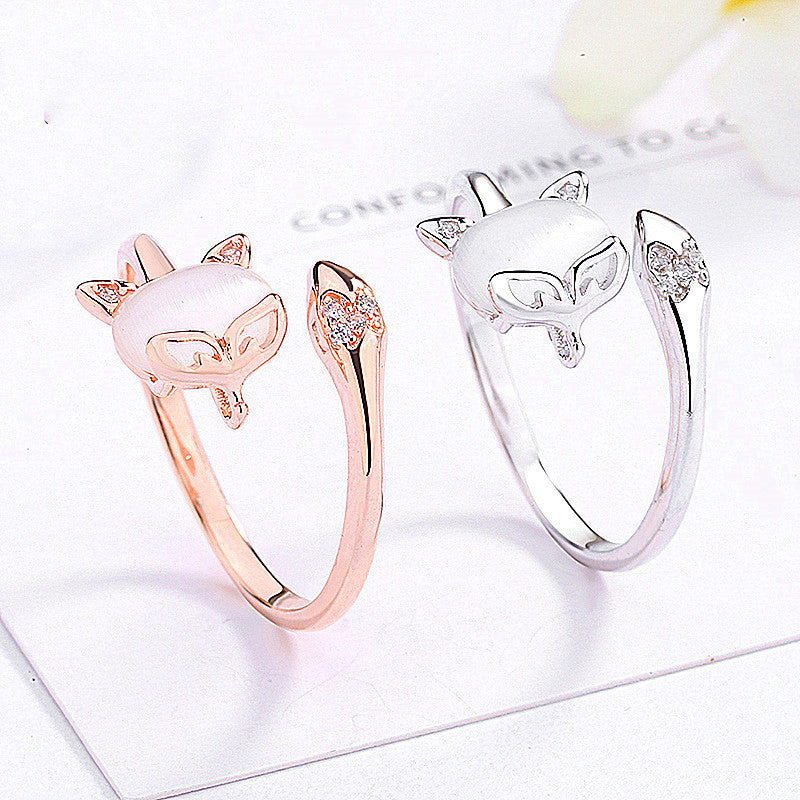 Sterling Silver Fox Ring For Women Animal Zodiac Jewelry Electroplated Ring Gift For Her Fashion Cute Ring Gift