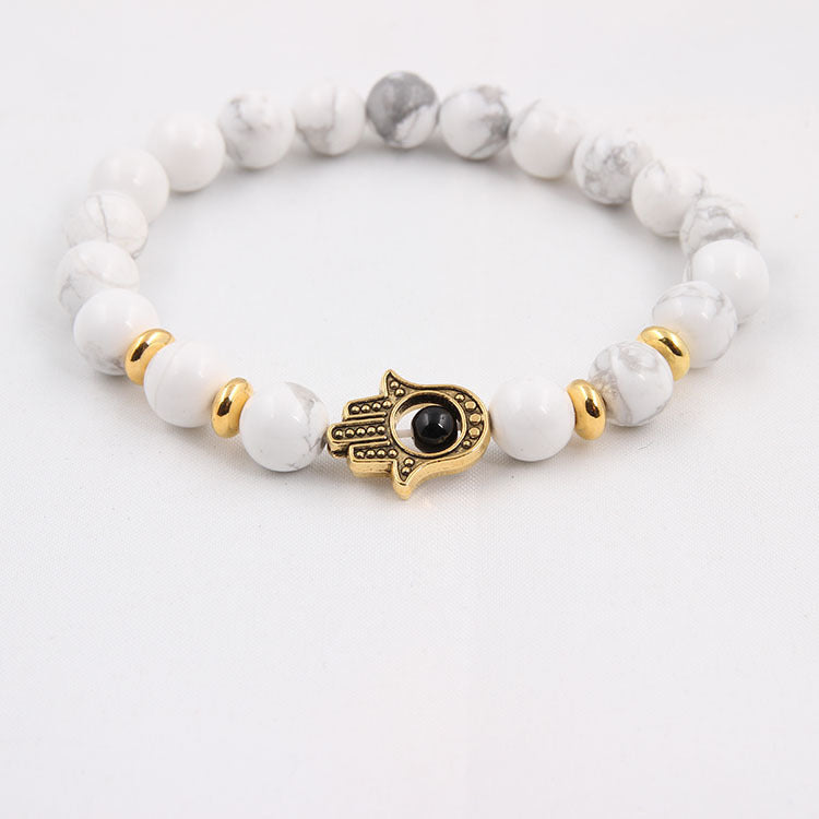 Lava Stone Bead Bracelet Golden Palm Accent And Silver Palm Inlay 8mm Energy Gem Very Sleek Modern Look Style