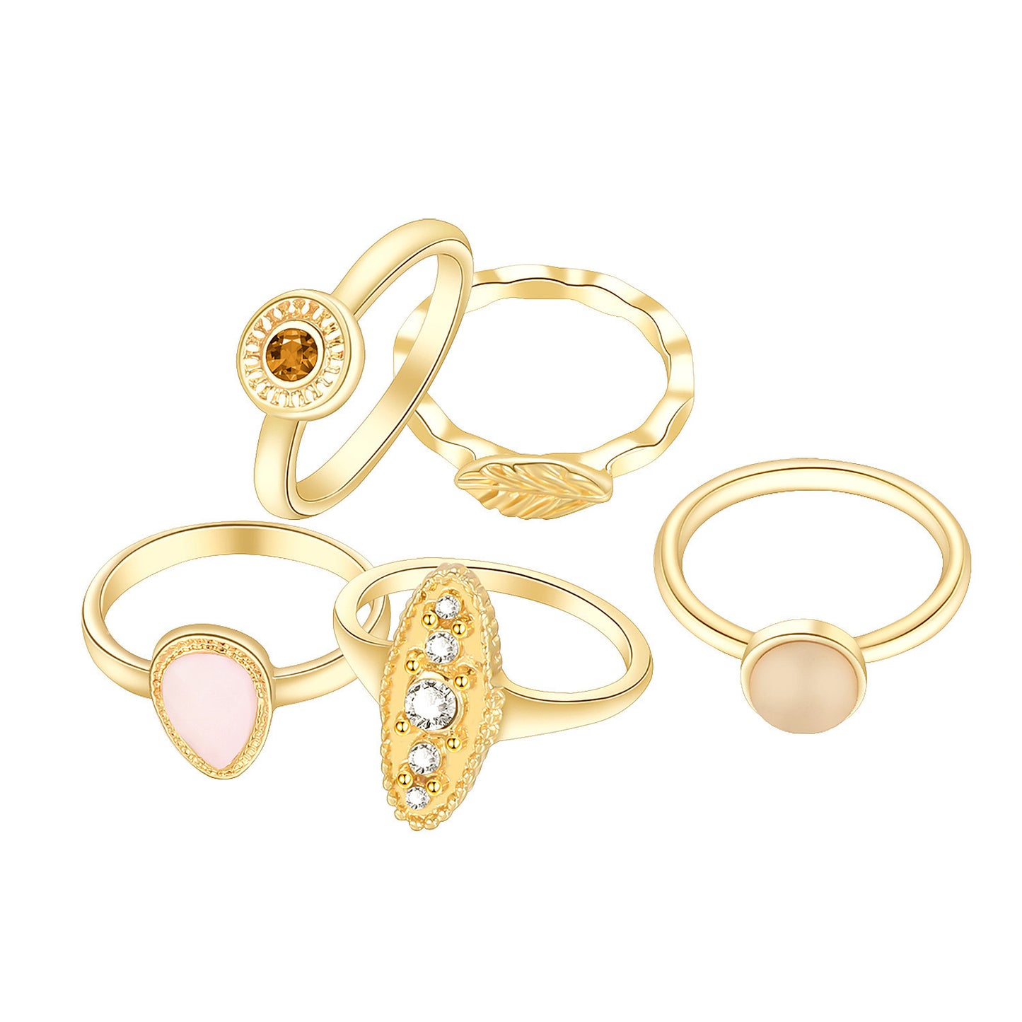 Geometric Alloy Ring Set Exaggerated Big Love Joint Rings Electroplated Fashion Jewelry for Women and Girls Trendy