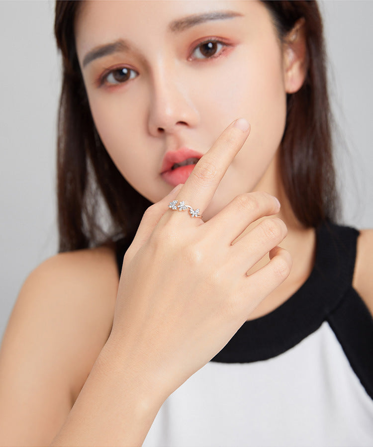 Sterling Silver Butterfly Ring Bow Design Adjustable Open Band Jewelry For Women Electroplated Finish In Modern