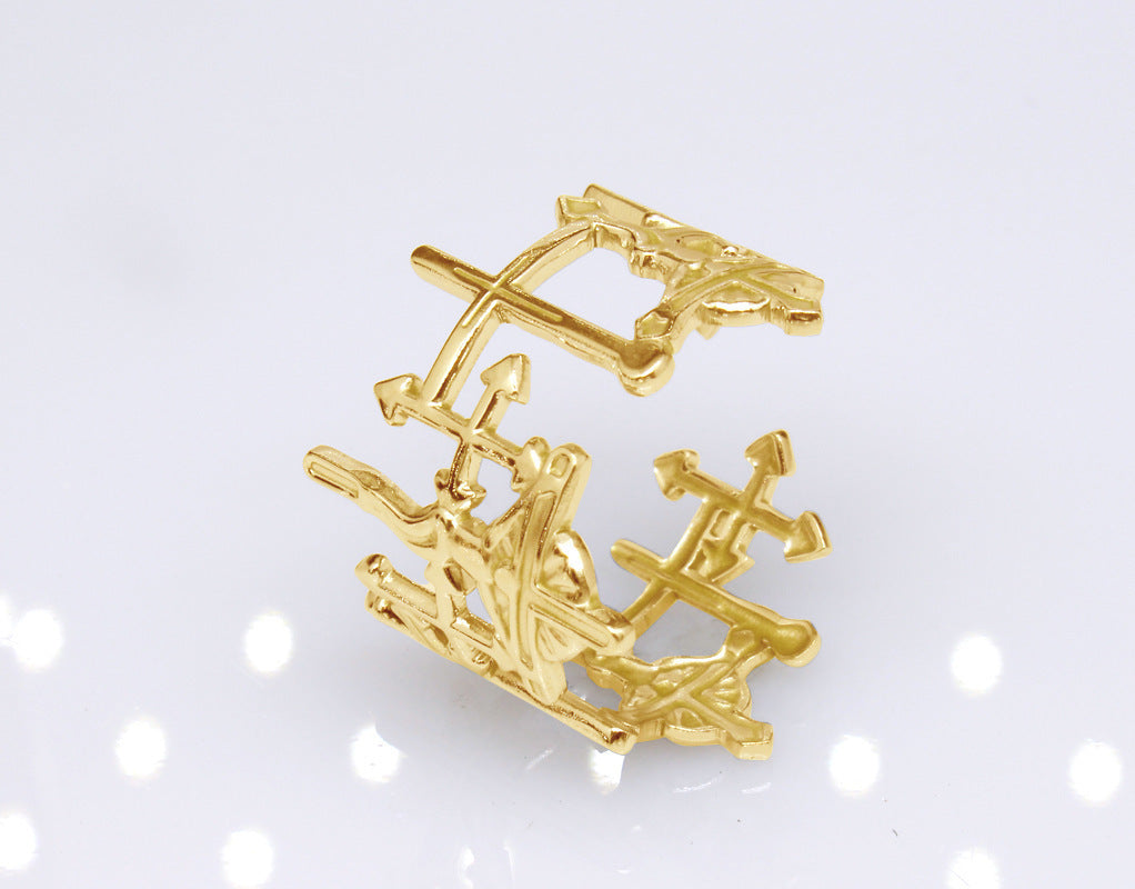 Geometrical Titanium Steel Adjustable Ring Electroplated Metal Jewelry Cross Love Redemption for Women Fashion