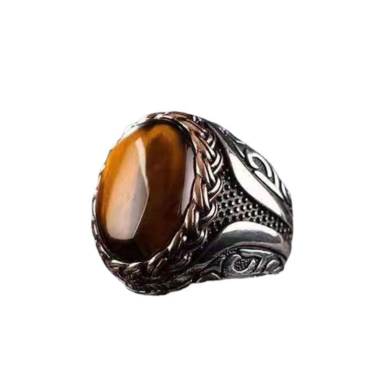 Mens Braided Ring Natural Zinc Alloy Tiger Stone Stripe Ring Fashion Design High Quality ColorAJZ3368 Overview
