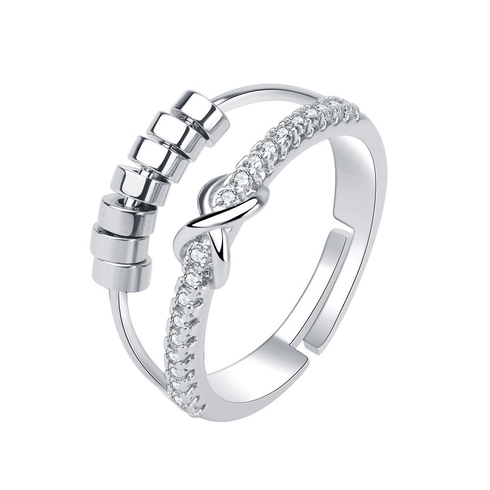 Womens Double Bow Spinning Ring Adjustable Copper Band With Platinum Plating Jewelry Accessory Durable Shine Finish