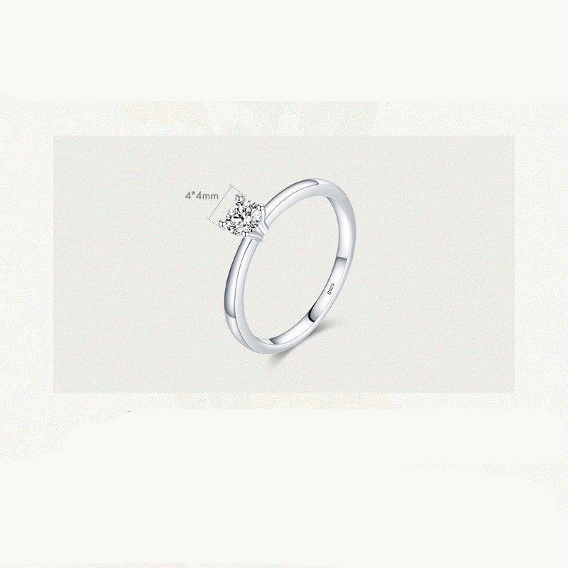 Elegant Four Claw Geometric Sterling Silver Ring For Women Gift For Girls Classic Jewelry Modern Classic Style