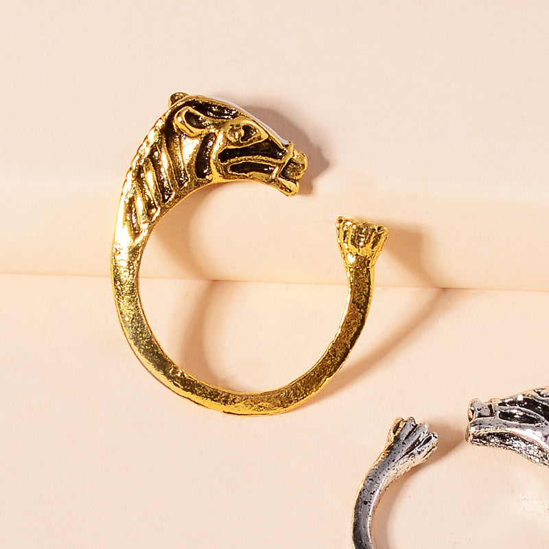 Horse Head Ring Diamond Alloy Animal Ring Zodiac Themed European American Gift Anniversary Celebration Jewelry