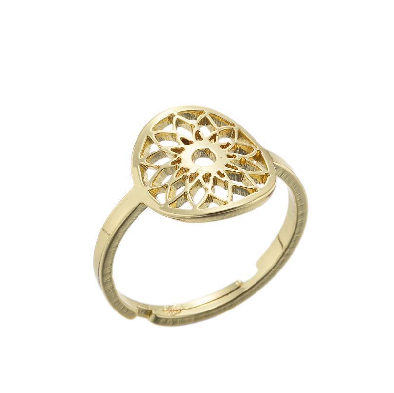 Stainless Steel Adjustable Ring Hollow Geometric Flower Design With Fruit Motif For Women Fashion Jewelry European Style
