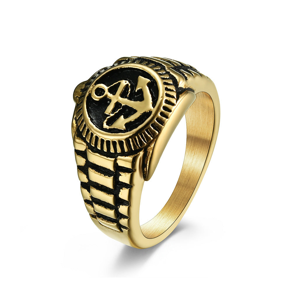 Vintage Geometric Stainless Steel Ring With Gold Plating