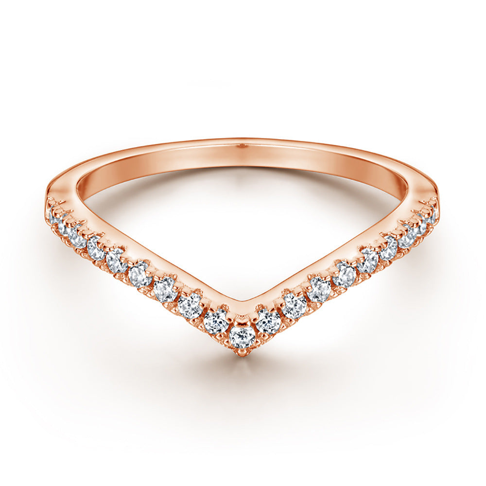 Sterling Silver Diamond Ring Korean Style Wedding Band Half Length Index Finger Ring Individually Packed Rose