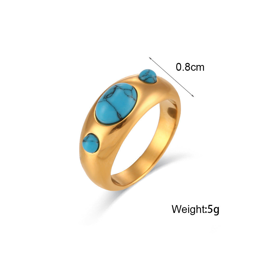 Stainless Steel Fashion Ring For Women Triple Stone Opal Green Pink Turquoise Sapphire White OpalStone Jewelry