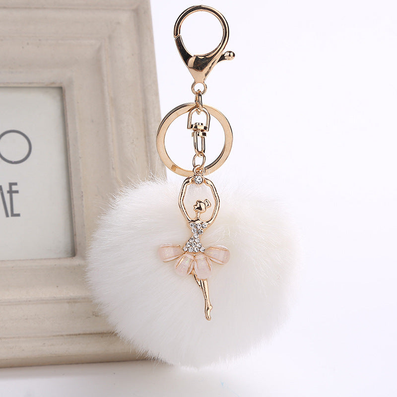 Car Keychain Pendant Simulation Rabbit Hair Accessory Metal Plush Key Ring Bag Charm Fluffy Colorful Gift Style
