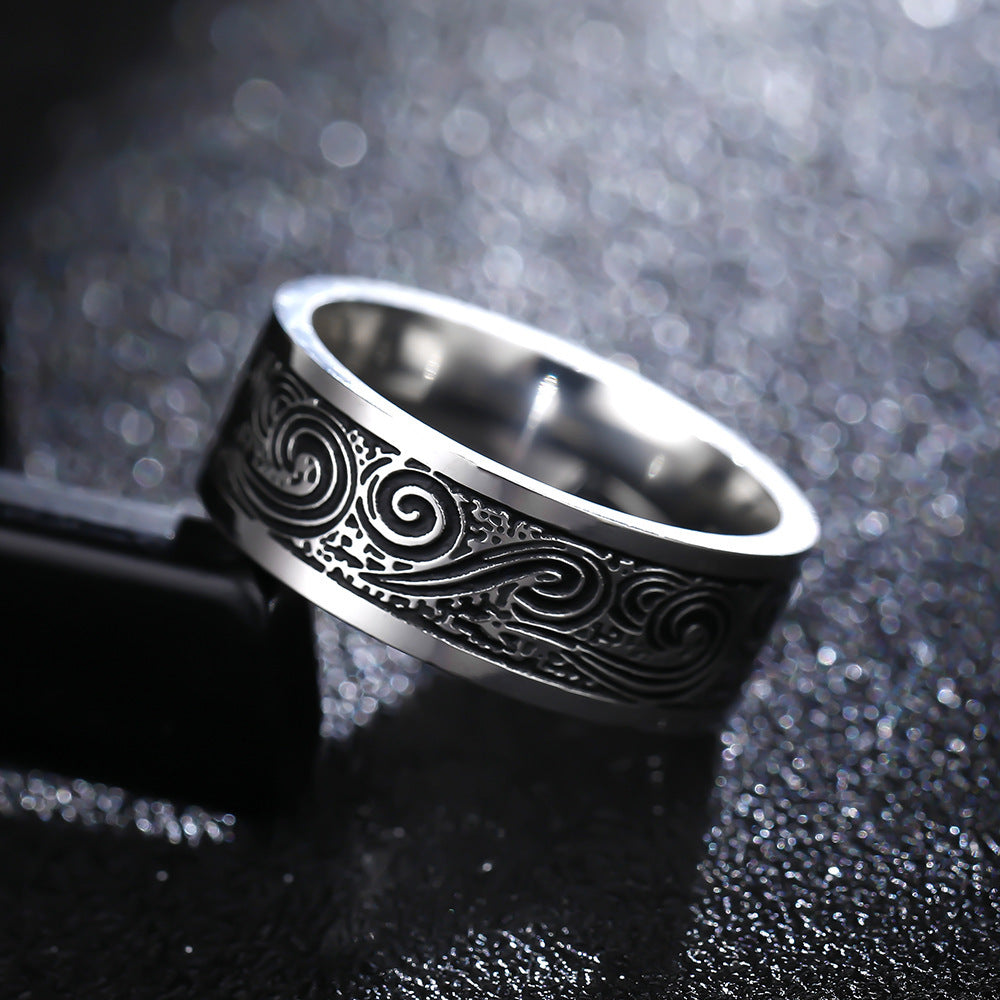 Mens Stainless Steel Ring With Geometric Design Retro Style Titanium Accent Durable Fashion Jewelry Band Classic Style