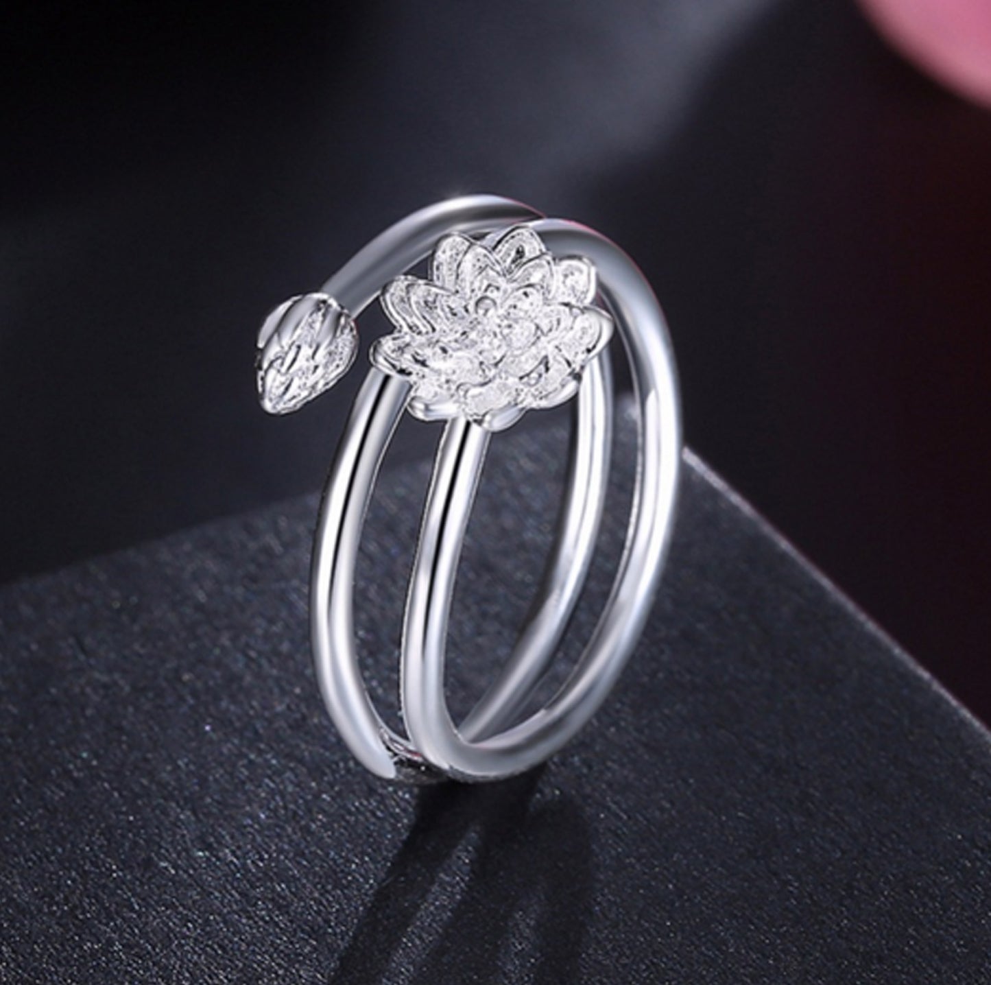 Womens Lotus Flower Copper Ring Electroplated Korean Style