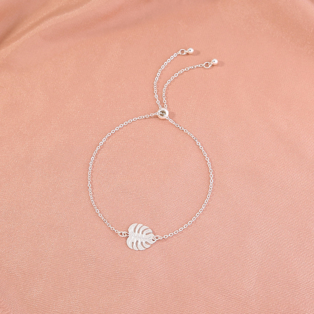 Glow In Dark Copper Electroplated Bracelet With Silver Leaf Charm For Women European Fashion Jewelry Wrist Band