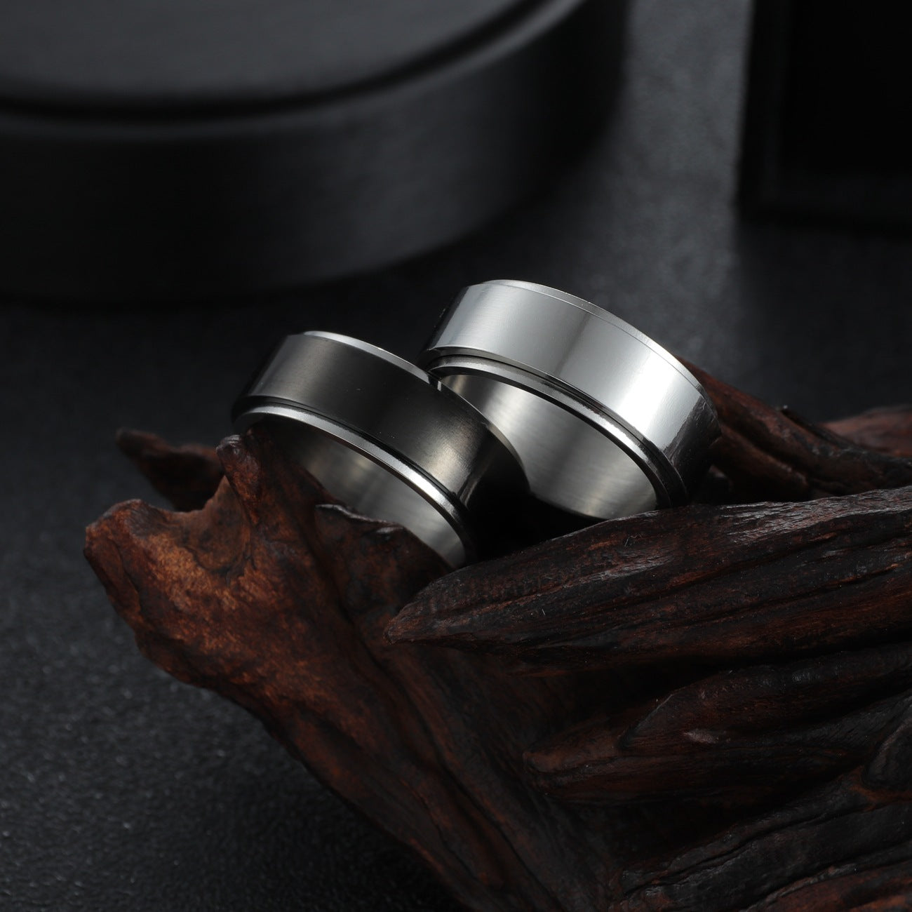 Mens Titanium Steel Ring Rotating European Design Black Silver Band Durable Stylish Jewelry For Men For Men US