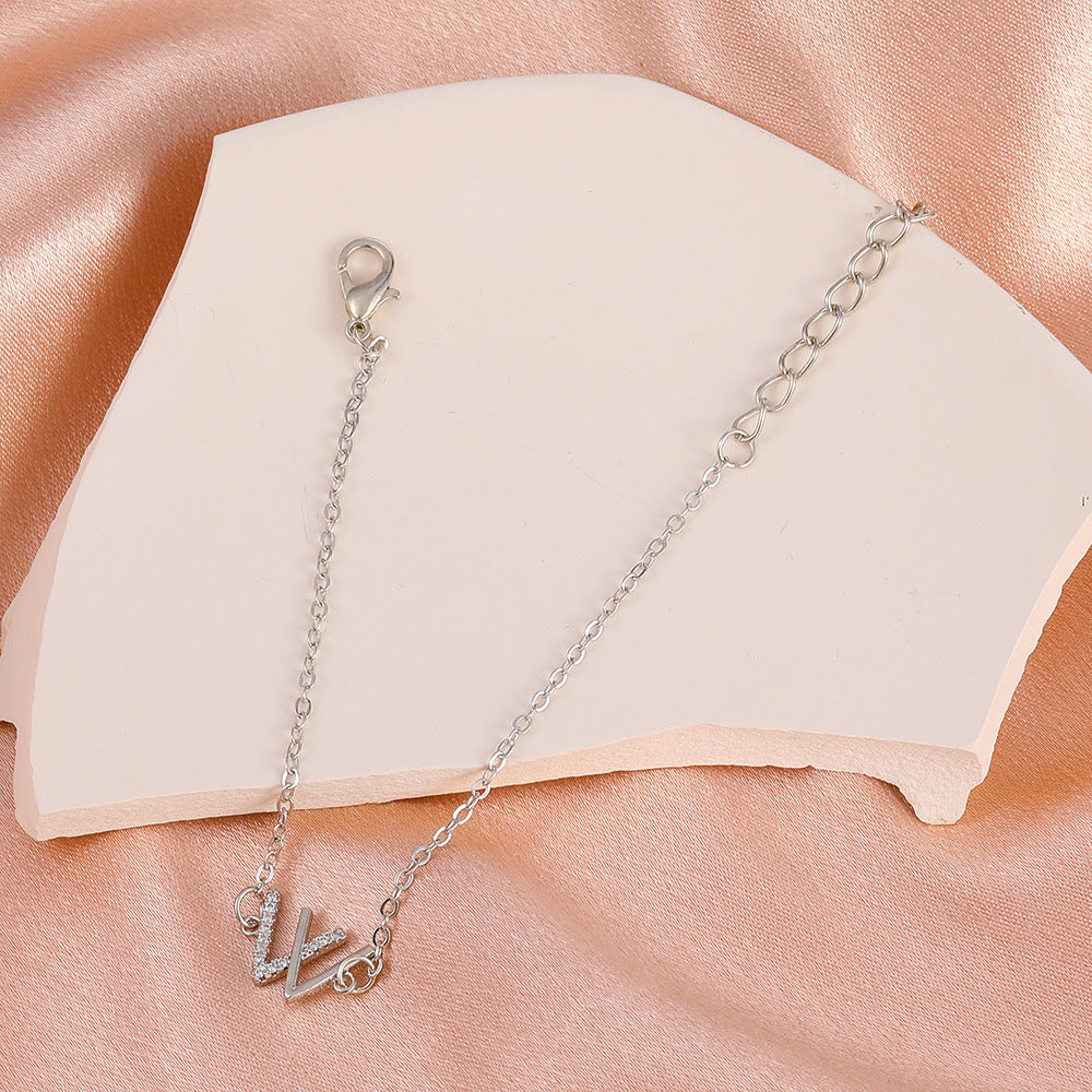 Womens Alloy Bracelet With Diamond Accent And Elegant Letter W Design Sparkling Jewelry Gift For Her For Daily Wear