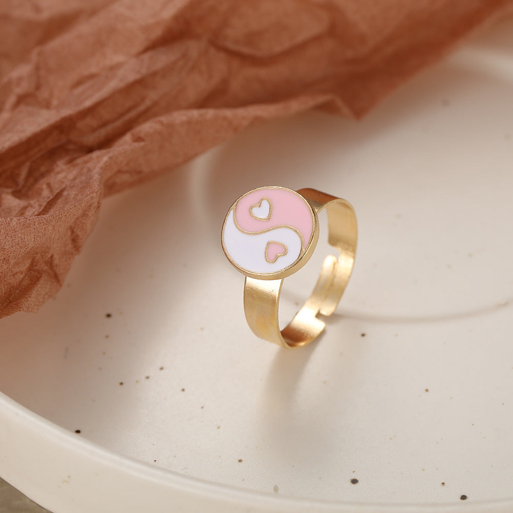 Adjustable Flower Ring With Daisy And Tulip Design Alloy Resin Tai Chi Style Ring For Women Elegant Accessory Piece