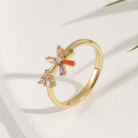 Women Flower Ring Copper Adjustable White Zircon Jewelry With Elegant Light Luxury Design Zircon Stone Jewelry Gem
