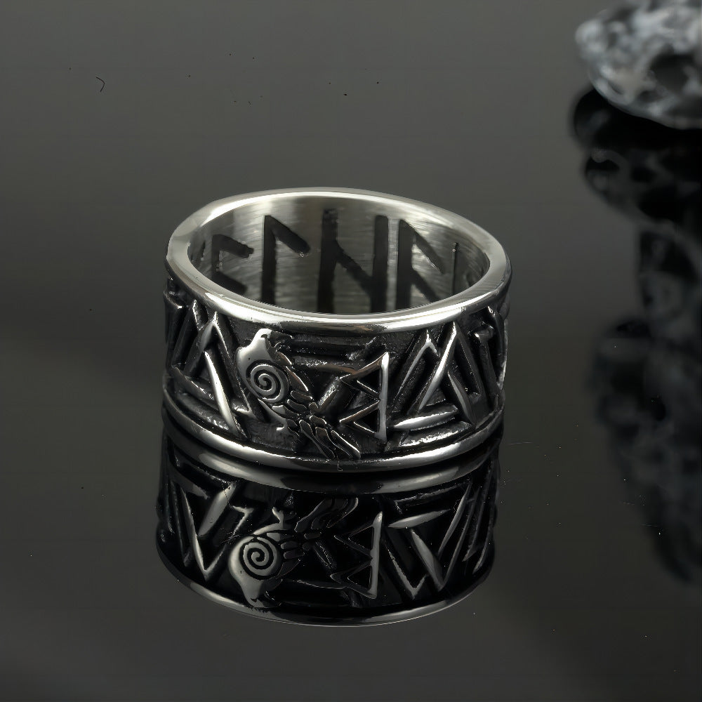 Mens Retro Crow Design Geometric Stainless Steel Ring Personalized Durable Fashion Accessory Collector Quality