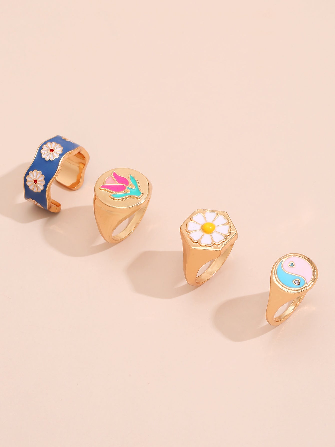 Womens Knuckle Rings Set Fashion Alloy Metal Rings Trendy Four Piece Set For Everyday Wear Chic Stackable Sets