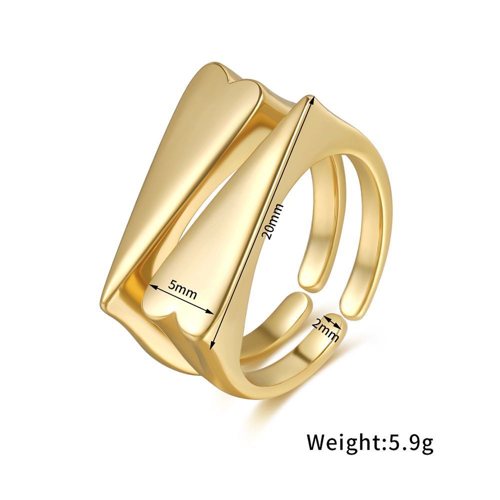 Paired Double Love Rings Five Pointed Star Design 18K Gold Plated Copper Jewelry For Women Retro Style Daily Wear
