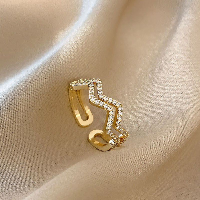 Women Adjustable Gold Plated Rings With Geometric Design And Artificial Gems For Wedding Jewelry Korean Fashion