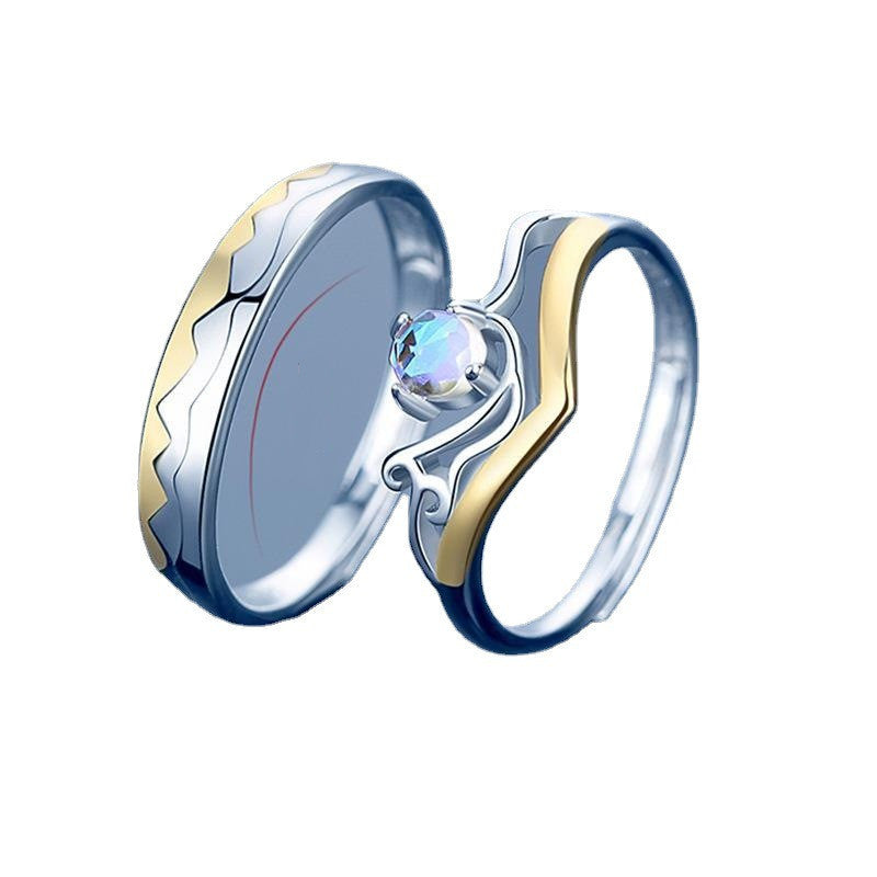 Sterling Silver Couple Rings Wave Design Matching Diamond Setting For Him And Her Anniversary Engagement Wedding