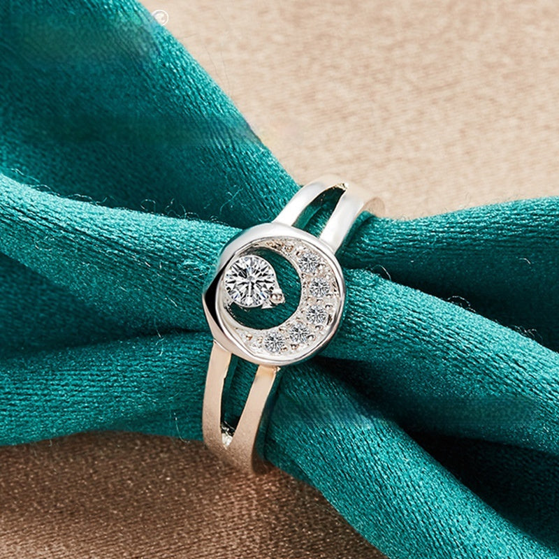 Moon Zircon Ring For Women Geometric Round Alloy Jewelry Size 7 8 9 10 Classic Fashion Elegant Subtle Ornament