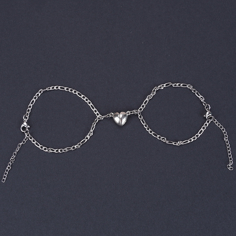 Couple Bracelets Set Titanium Steel Heart Lock Design Sun Moon Geometry Matching Gift for Lovers Pairs Oath Duo