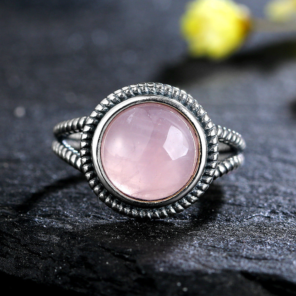 Retro Pattern Crystal Gemstone Flower Ring Pink Copper For Women US Sizes 06 07 8 9 10 Elegant Vintage Jewelry