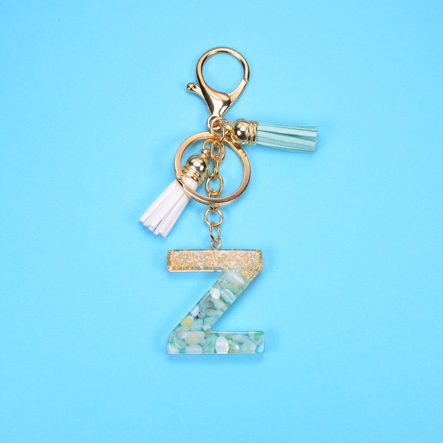 Resin Letter Keychain With Gold Foil Tassel And Alphabet Initial Keyrings For Purses Bags Backpacks Decoration