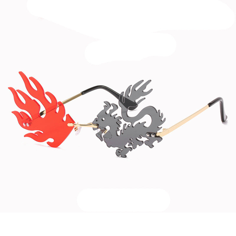 Frameless Glasses Funny Fashion Personality Unique Lightweight Plastic Material Goldtone Frame Black Gray Lens