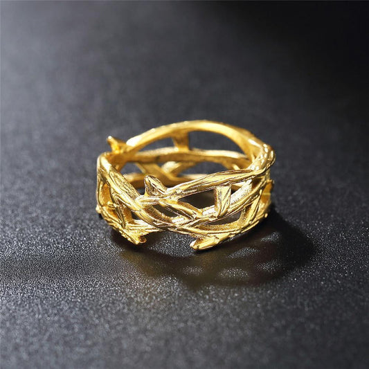 Gold Jesus Crown Ring Stainless Steel Olive Branch Band