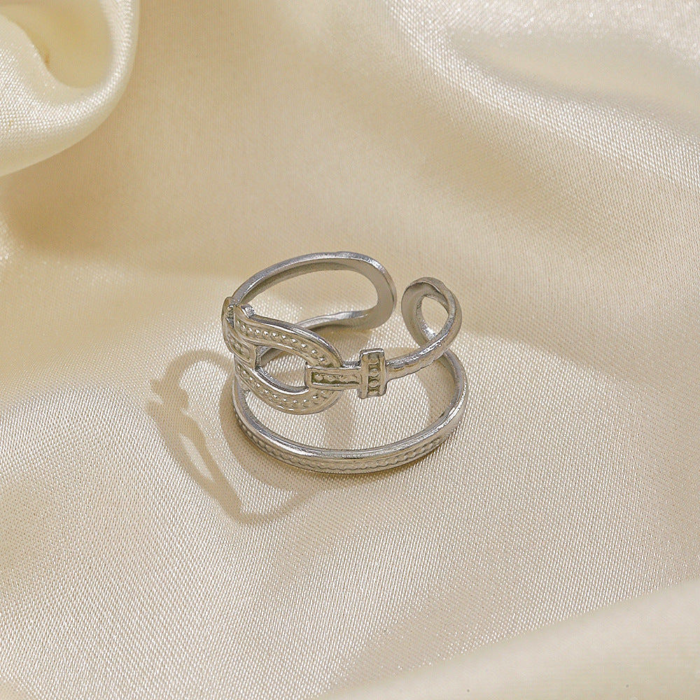 Gold Plated Ring Double Stainless Steel Geometric Design Jewelry Fashion Ring European American Style Classics