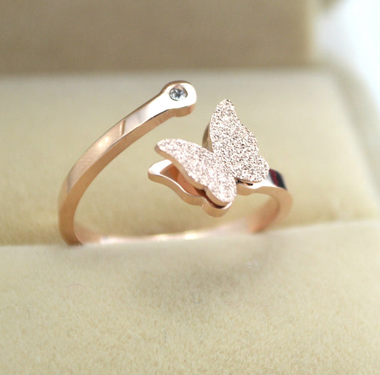 Titanium Steel Butterfly Ring Adjustable Unisex Geometric Band Frosted Finish For Women Men Durable Daily Wear