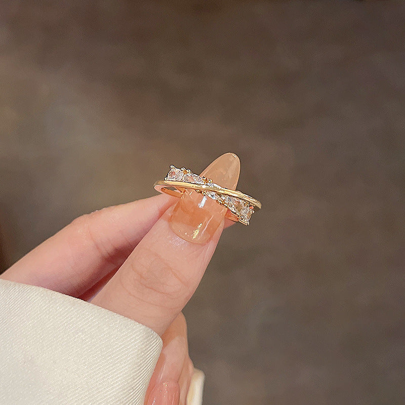 Elegant PearlWhite Ring Geometric Copper Band Electroplated White Gold Gemstone Inlay Gift For Her Korean Style
