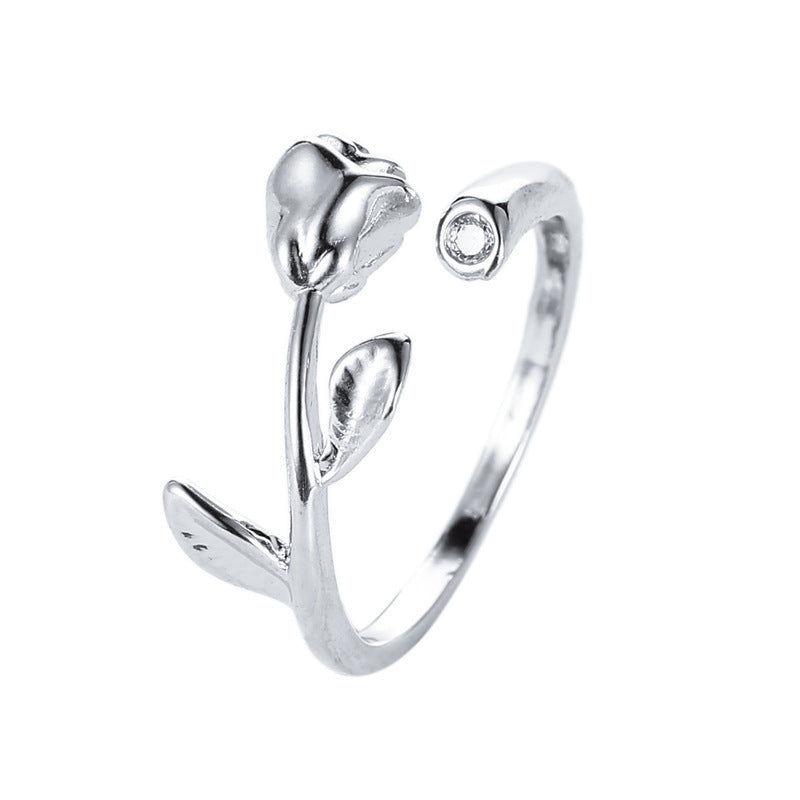 Adjustable Rose Ring Rose Flower Copper Jewelry for Women and Girls Elegant Gift Rose Gold or White Ideal Gift