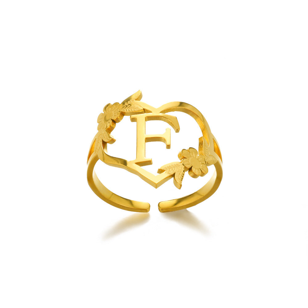 Heart Shaped Initial Rings Women Adjustable Stainless Steel Letters Ring Unisex European Design Letters Numbers