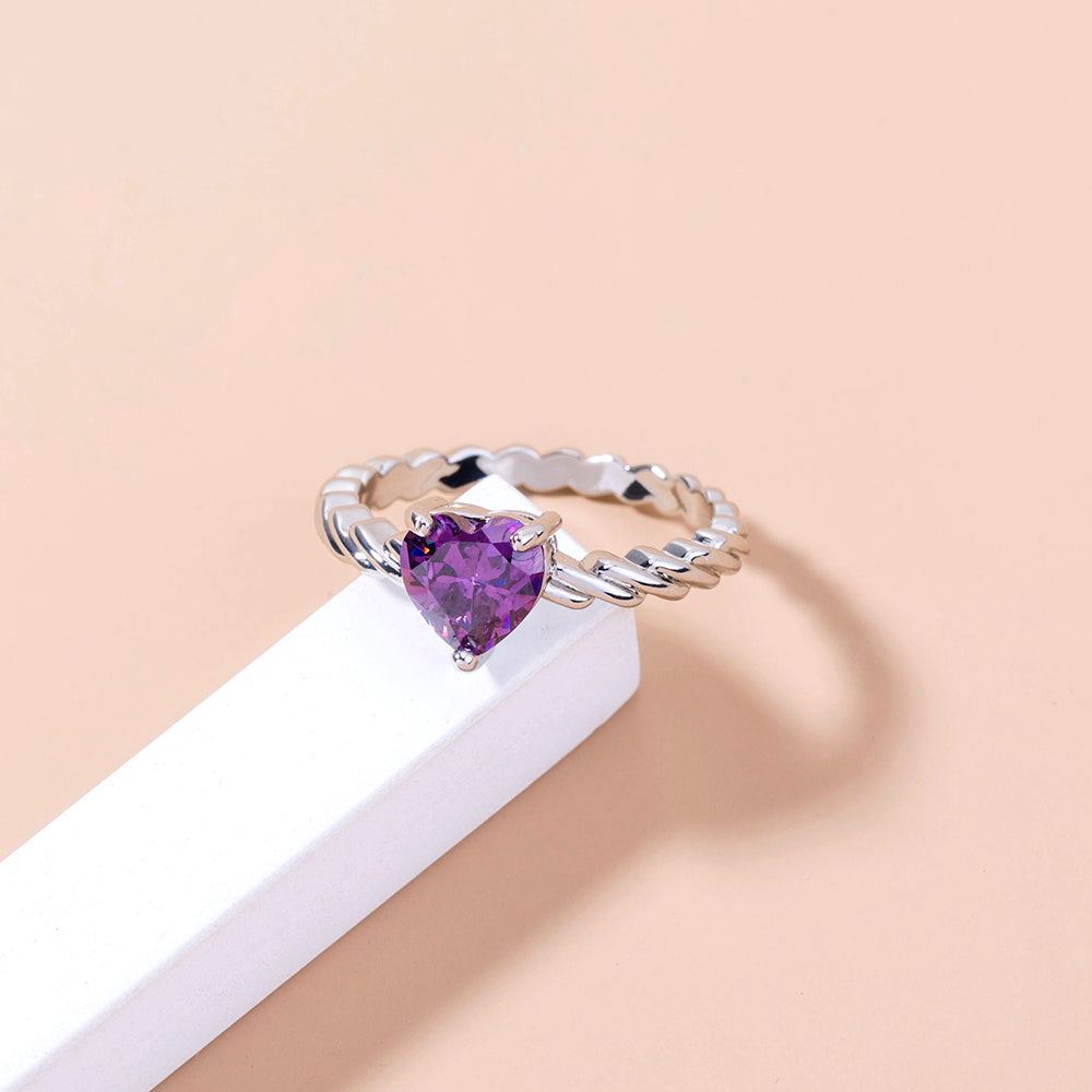 Adjustable Copper Ring With Violet Zircon Stone Bronze Finish European Gift Boxed Jewelry For Women Stylish Ring