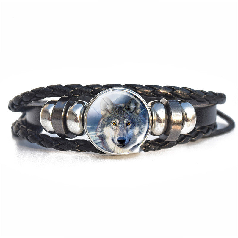 Handwoven Faux Leather Wolf Bracelet Vintage Style Jewelry Accessory European Design Unisex Bracelet For Men Women