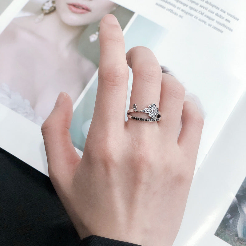 Adjustable 925 Sterling Silver Ring With Gemstone Inlay Vintage Longevity Lock Design For Women 2 4G Timelessly