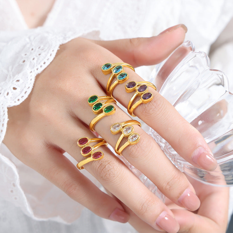 Geometrical Ring For Women Titanium Steel Gold Plated Irregular Design Glass Stone Fashion Rings Everyday Wear