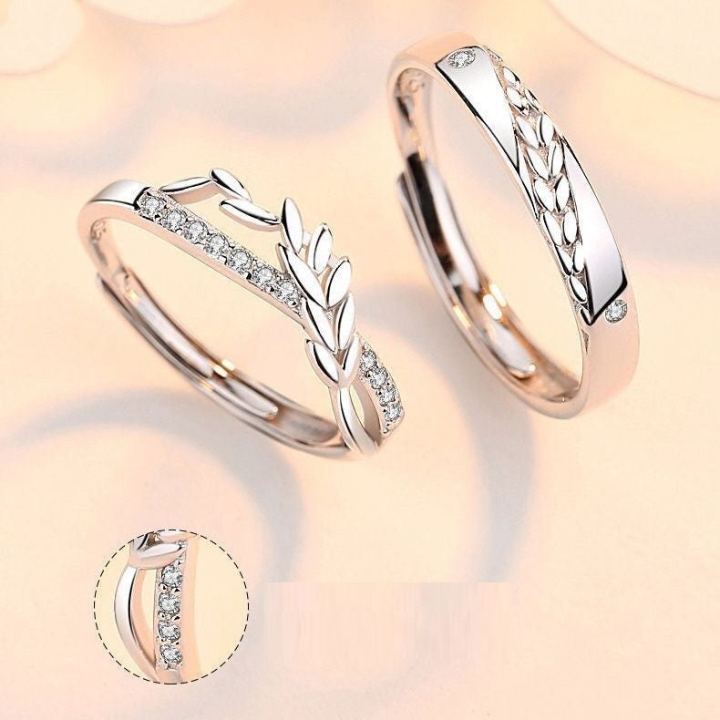 Couple Ring Set Adjustable Wheat Design Diamond Treated Alloy Matching Rings For Him And Her Cute Perfect Gift For