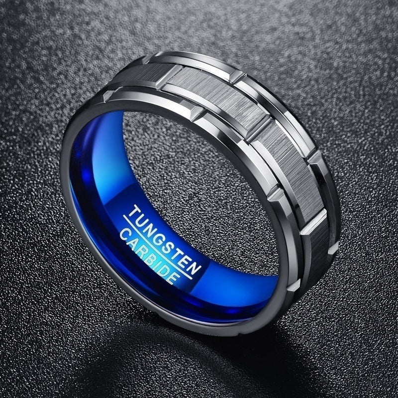 Blue Stainless Steel Ring For Men Geometric Modern Style Fashion Accessory For Everyday Wear Birthday Gift Box