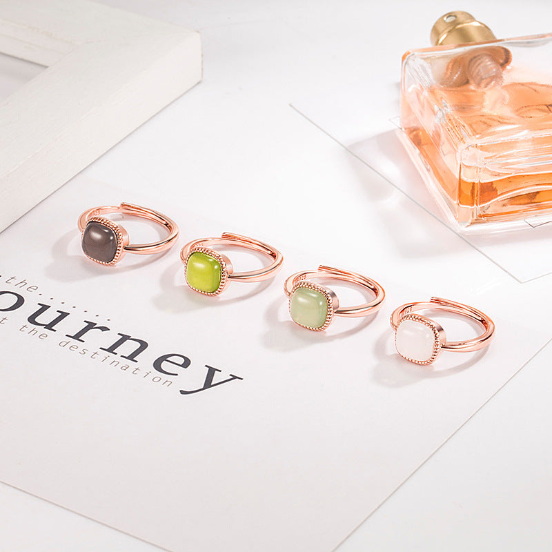 Womens Geometric Design Ring Elegant Artificial Jade Copper Ring Food Safe Ring For Women Stylish Purple Smoke Ring