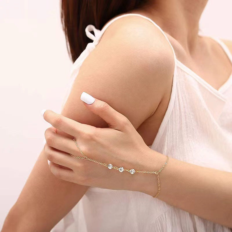 Womens Geometric Alloy Bracelet Double Sided Diamond Design Electroplated Gold Finish Fashion Jewelry Elegantly