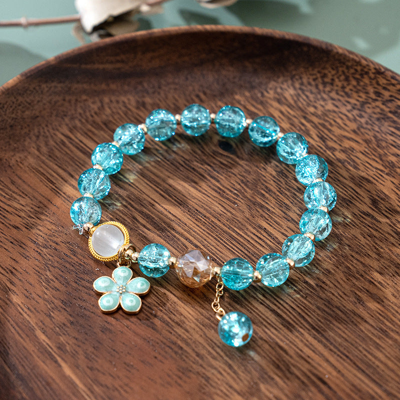 Unisex Glass Flower Bracelet With Tassel Beaded Accent Floral Design Cute Fun Jewelry Travel Keepsake For Everyday Use