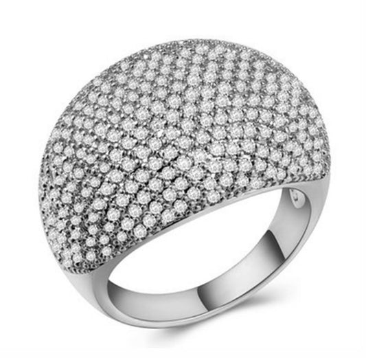 Geometric Alloy Ring With Sparkling Artificial Gems Electroplated Silver Finish For Women And Girls Fashion Style