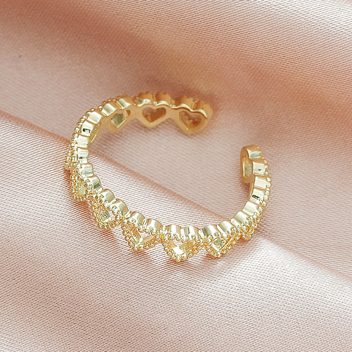 Womens Open Heart Ring Adjustable Copper Love Stitch Design Electroplated Fashion Accessory Unique Designer Style