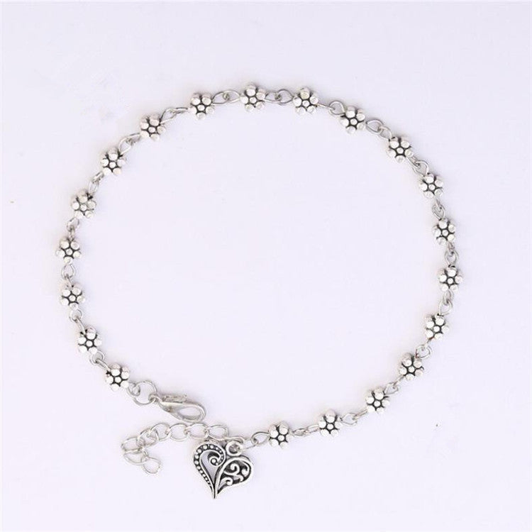 Alloy Anklet With Plum Blossom Heart Charms European Geometric Foot Chain For Beach Wear With Adjustable Chain