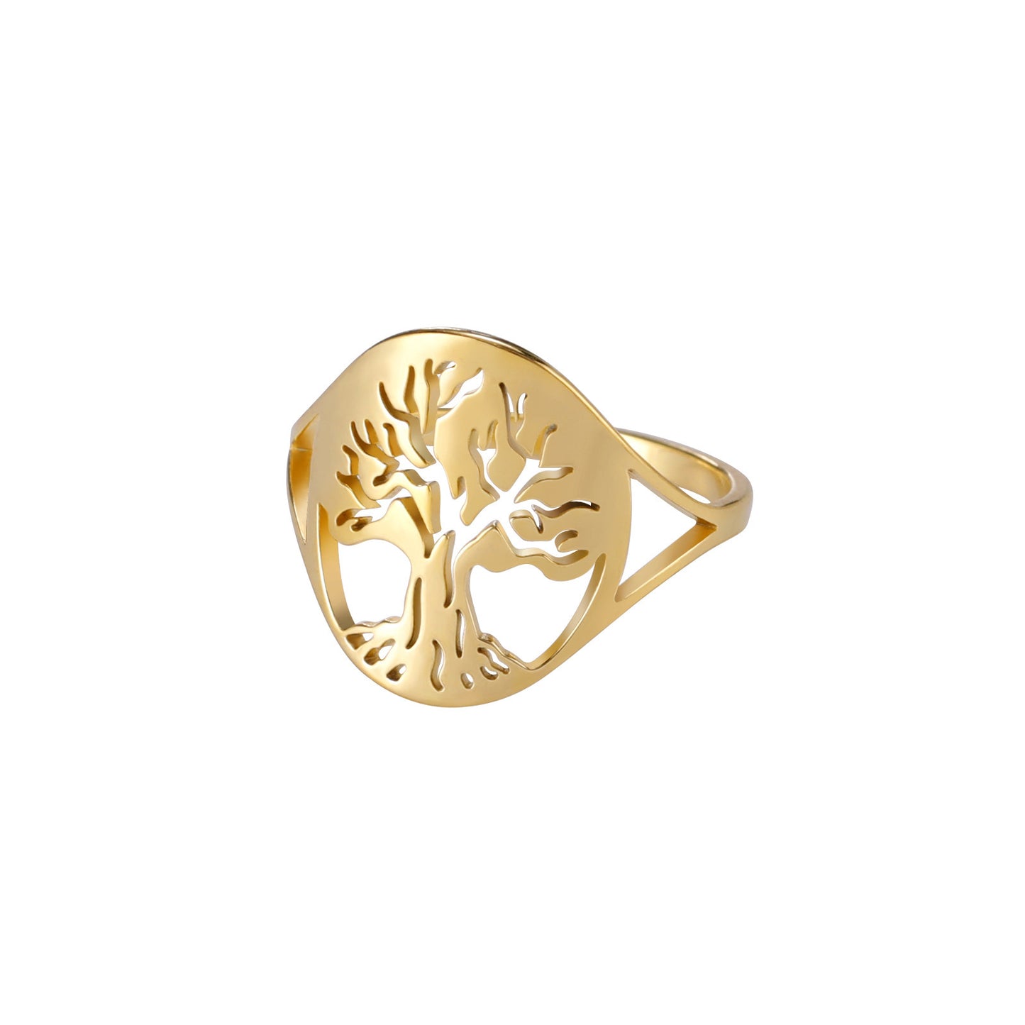 Unisex 18K Gold Plated Titanium Steel Ring With Hollow Tree Design Cartoon Styles Durable Accessory Non Fading